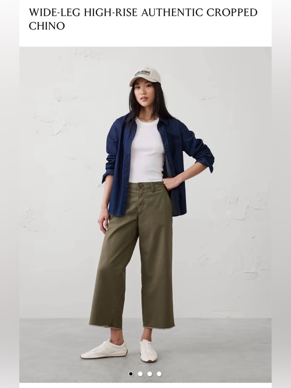 Wide-Leg High-Rise Cropped Chino in Olive Green